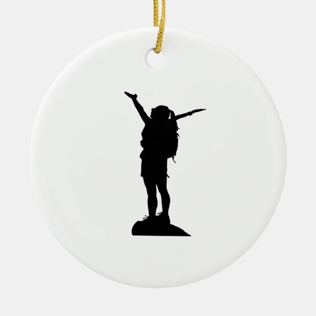 Climbing mountain girl silhouette ceramic tree decoration (Front)