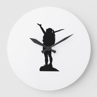 Climbing mountain girl silhouette large clock