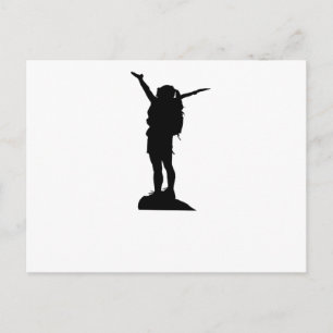 Climbing mountain girl silhouette postcard