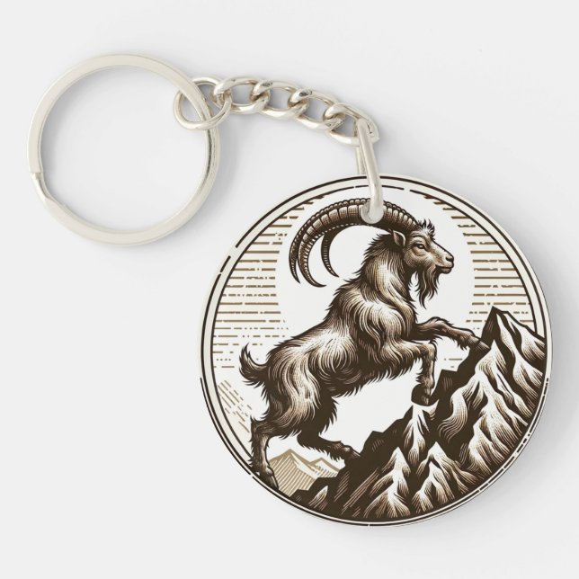 Climbing Mountain Goat Capricorn Birthday Zodiac Key Ring (Front)
