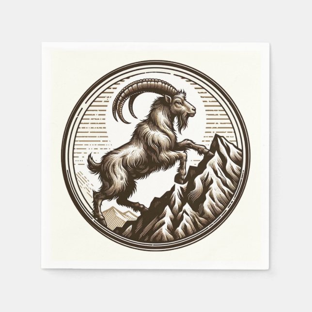 Climbing Mountain Goat Capricorn Birthday Zodiac  Napkin (Front)