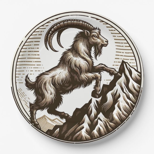 Climbing Mountain Goat Capricorn Birthday Zodiac  Paper Plate (Front)