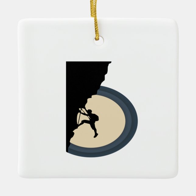 Climbing mountain man at night silhouette ceramic ornament (Front)