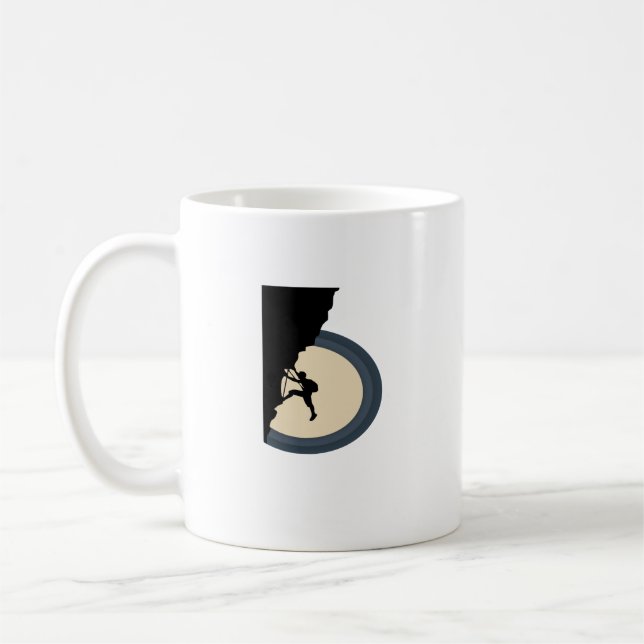 Climbing mountain man at night silhouette coffee mug (Left)