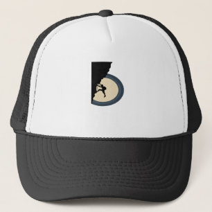 Climbing mountain man at night silhouette trucker hat