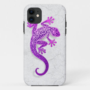 Climbing Purple Gecko on a White Wall iPhone 11 Case