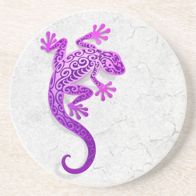 Climbing Purple Gecko on a White Wall Coaster (Front)