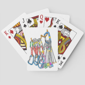 Climbing rack or quickdraws and wires playing cards