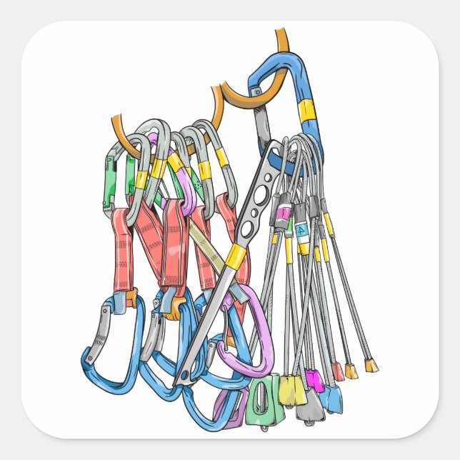 Climbing rack or quickdraws and wires square sticker (Front)