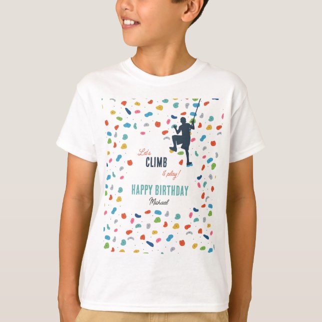 Climbing Rocks Cute Kids Birthday Party T-Shirt (Front)