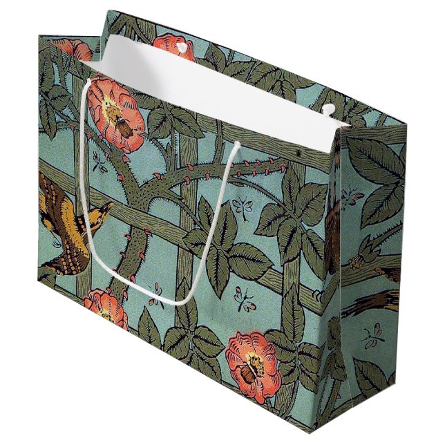 Climbing Rose & Small Bird, William Morris Large G Large Gift Bag (Front Angled)