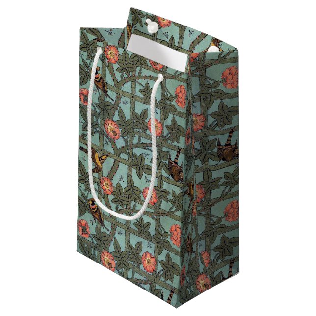 Climbing Rose & Small Bird, William Morris Small Gift Bag (Front Angled)