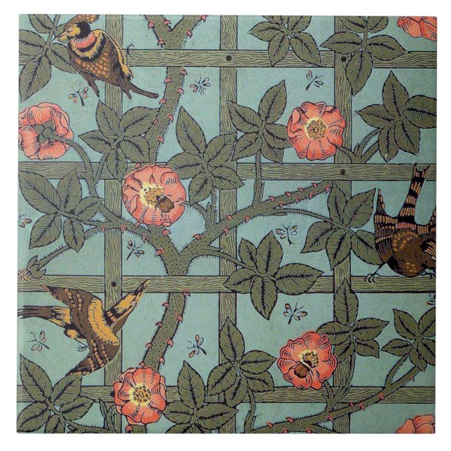 Climbing Rose & Small Bird, William Morris Tile (Front)