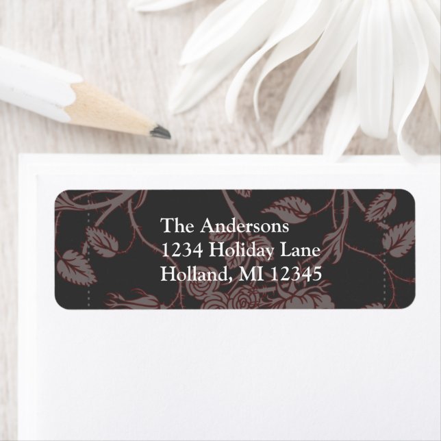 Climbing Roses on Charcoal Return Address Label (Insitu)
