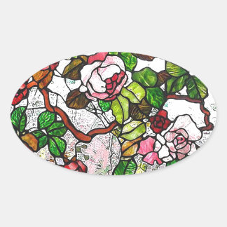 Climbing Roses - stained glass Oval Sticker