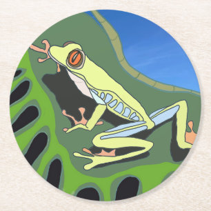 Climbing Tree Frog Round Paper Coaster