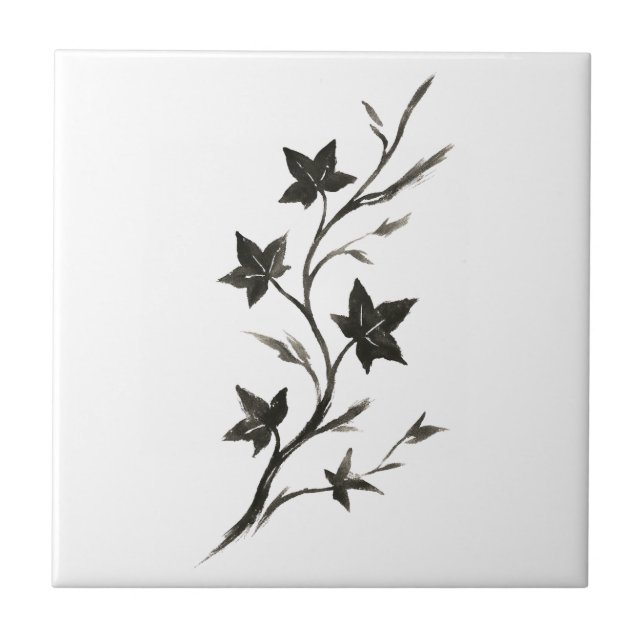 Climbing Vine – Minimalist Botanical Brush Art on Tile (Front)