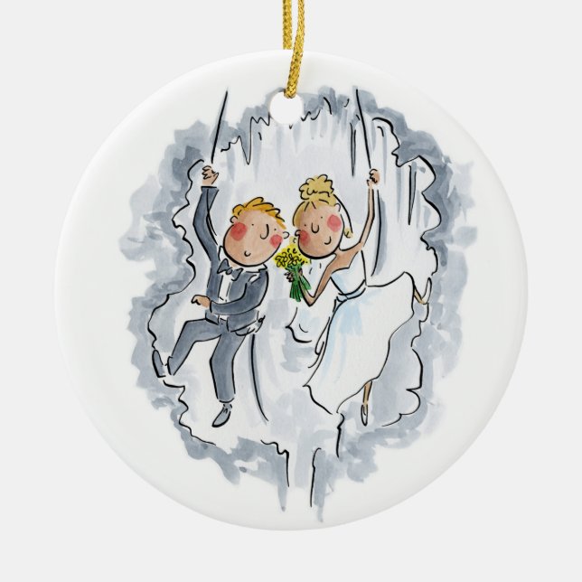 Climbing Wedding Couple Ceramic Tree Decoration (Front)