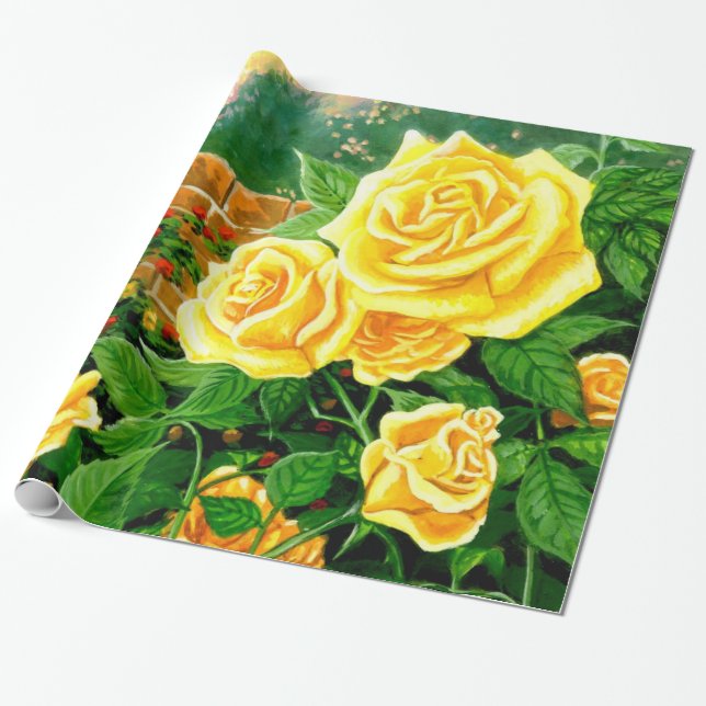 Climbing Yellow Roses Wrapping Paper (Unrolled)
