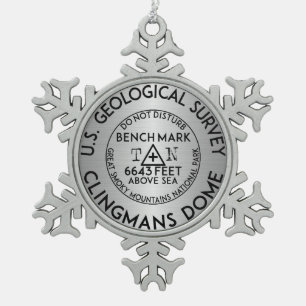 Clingmans Dome Benchmark Tennessee Great Smoky Snowflake Pewter Christmas Ornament