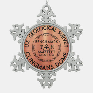 Clingmans Dome Benchmark Tennessee Great Smoky Snowflake Pewter Christmas Ornament