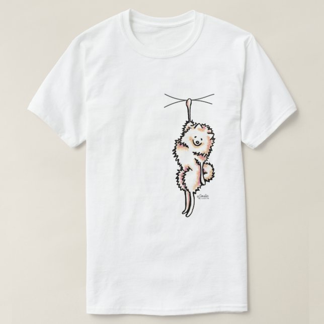 Clingy White Pomeranian T-Shirt (Design Front)