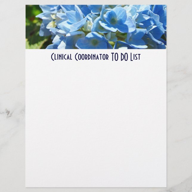 Clinical Coordinator TO DO lList paper Hydrangeas (Front)