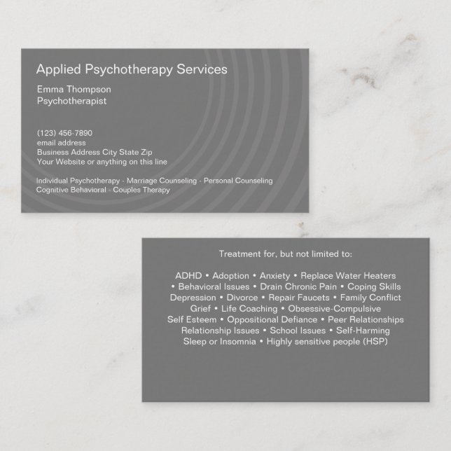 Clinical Psychotherapy Services Business Card (Front/Back)