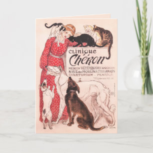 Clinique Cheron Vintage Dog Cat Steinlen Poster Card