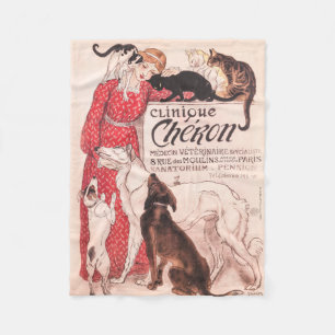 Clinique Cheron Vintage Dog Cat Steinlen Poster Fleece Blanket