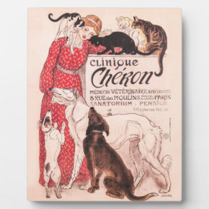 Clinique Cheron Vintage Dog Cat Steinlen Poster Plaque