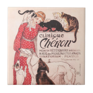 Clinique Cheron Vintage Dog Cat Steinlen Poster Tile