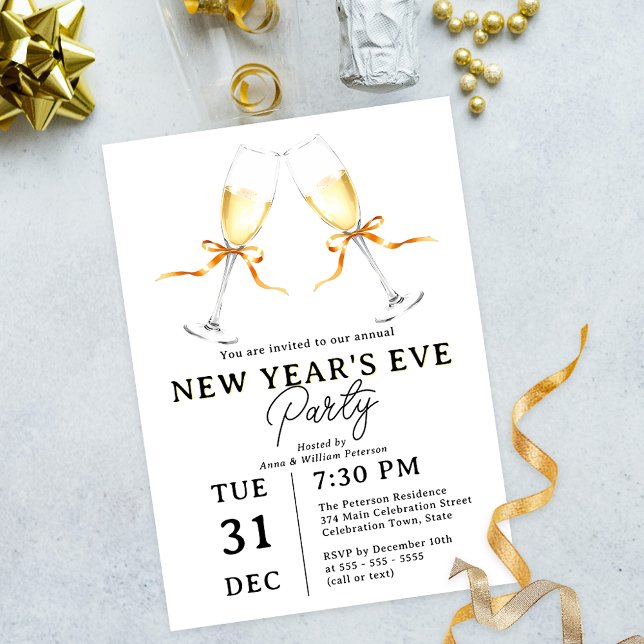 Clinking Champagne Glasses New Year's Eve Party Invitation (Creator Uploaded)
