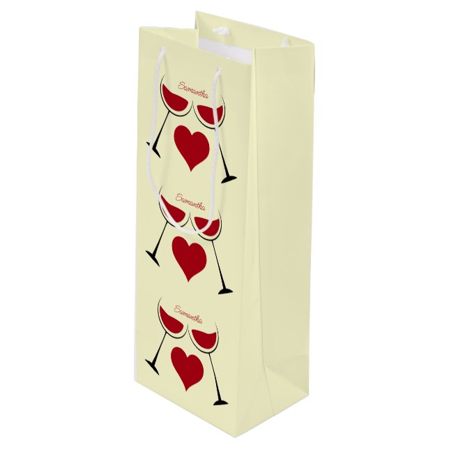Clinking Glasses & Hearts Wine Gift Bag (Front Angled)