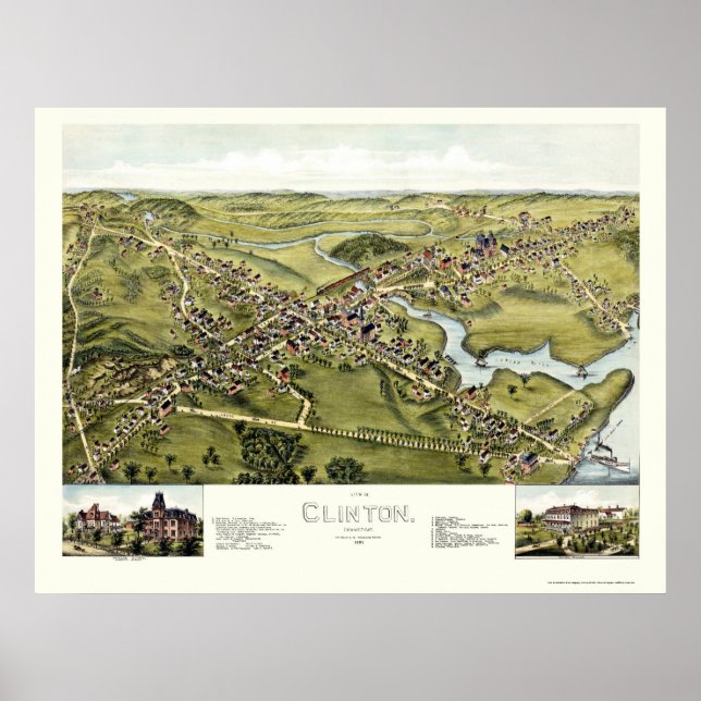 Clinton, CT Panoramic Map - 1881 Poster (Front)
