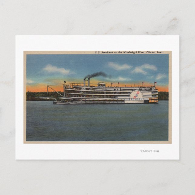 Clinton, IA - View of S.S.President Postcard (Front)