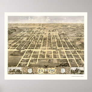 Clinton, IL Panoramic Map - 1869 Poster