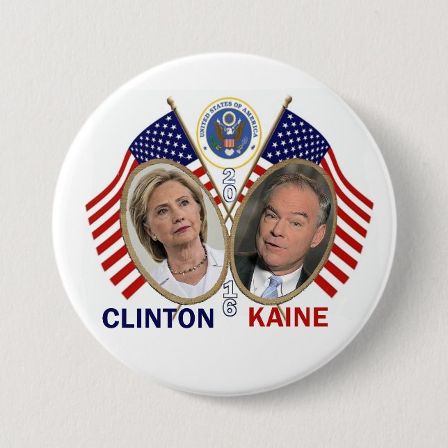 CLINTON KAINE 2016 7.5 CM ROUND BADGE (Front)