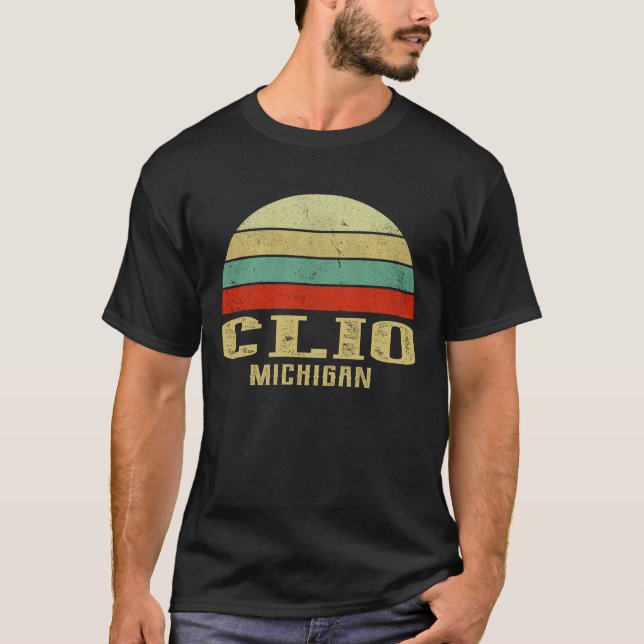 CLIO MICHIGAN Vintage Retro Sunset T-Shirt (Front)