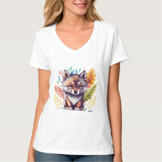 Clip art bébé loup noir corps entier cute aquarell T-Shirt