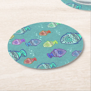 Clip Art Fish Pattern + your ideas Round Paper Coaster