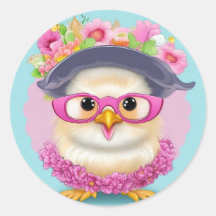 Clipart of a cute floral chick.  classic round sticker