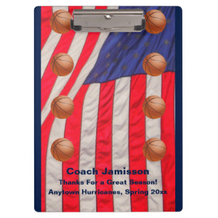 Clipboard, American Flag, Basketball Coach Clipboard