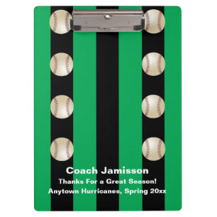Clipboard, Black and Green Stripe, Baseball Coach Clipboard