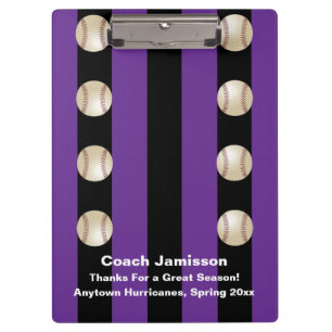 Clipboard, Black and Purple Stripe, Baseball Coach Clipboard