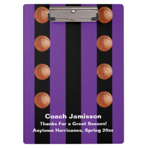 Clipboard Black and Purple Stripe Basketball Coach