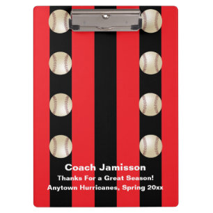 Clipboard, Black and Red Stripe, Baseball Coach Clipboard