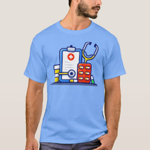 Clipboard Stethoscope Jar And Pills Strip T-Shirt
