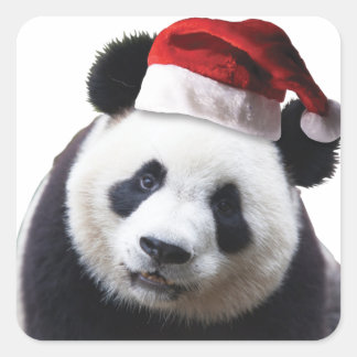 Clipped-Panda-Santa-2 Square Sticker