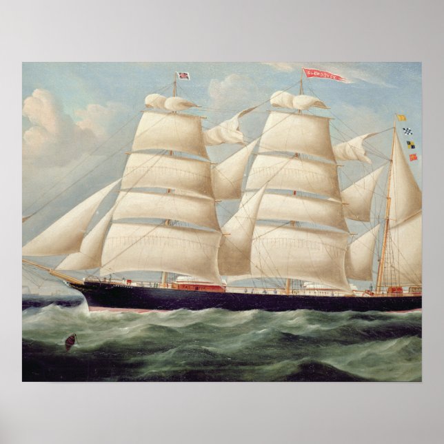 Clipper Barque 'Clendovey' (oil on canvas) Poster (Front)